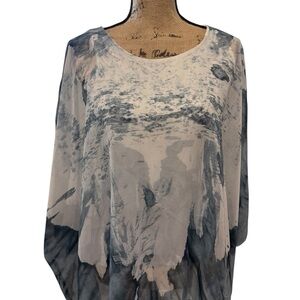 Carre Noir White and Gray Boxy Tunic Top Boho Relaxed Fit